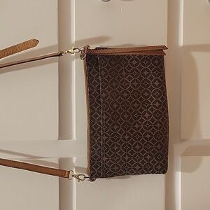 Women’s Fossil Sydney Shoulder Bag Brown Leather Crossbody Diamond VGUC